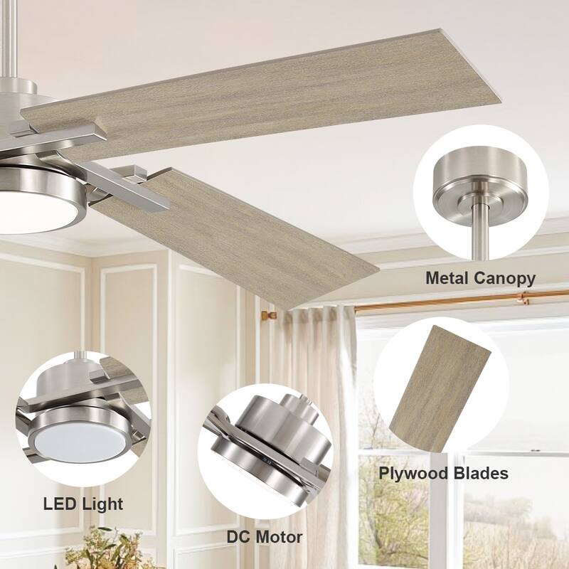MLiAN 56 In./ 72 In. 4 Plywood Blades Indoor LED Light Ceiling Fan with Remote...