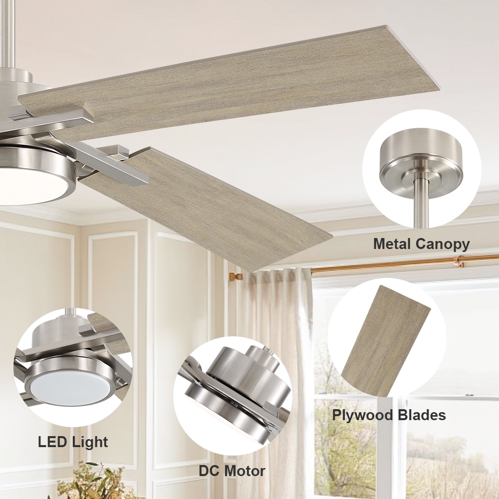 MLiAN 56 In./ 72 In. 4 Plywood Blades Indoor LED Light Ceiling Fan with Remote...