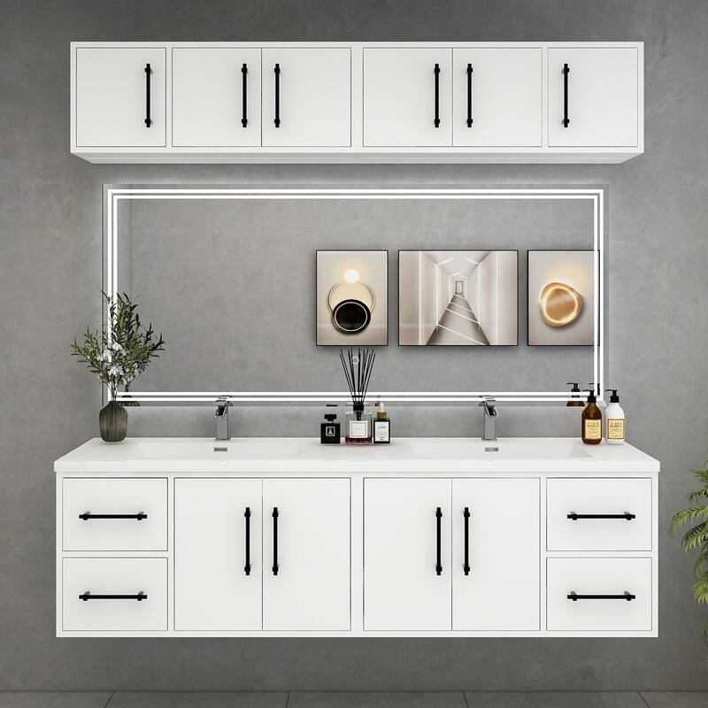 Victoria 72'' Double Sink Wall-Mounted Vanity Set with Motion Sensor LED light Top Cabinet - 71.1 - Glossy - Gloss White
