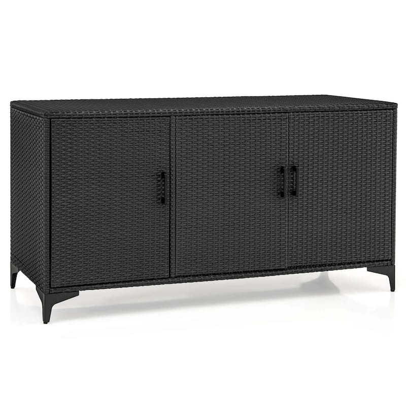 Costway 84 Gallon 3-Door Patio Wicker Storage Cabinet Deck Box with - See Details