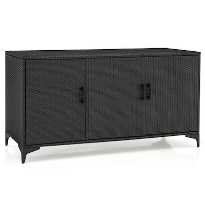 Costway 84 Gallon 3-Door Patio Wicker Storage Cabinet Deck Box with - See Details