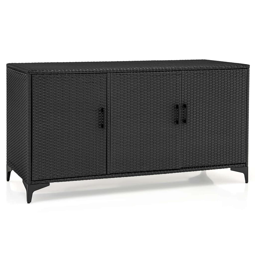 Costway 84 Gallon 3-Door Patio Wicker Storage Cabinet Deck Box with - See Details