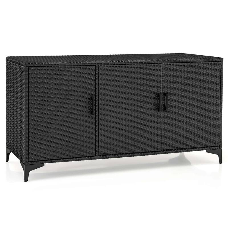 Outdoor Storage Box Wicker Rattan Patio Storage Cabinet - Black