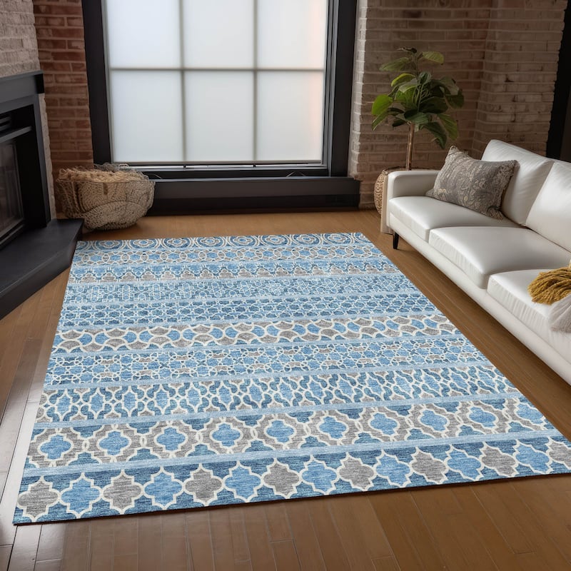 Machine Washable Indoor/ Outdoor Chantille Stripe Boho Rug