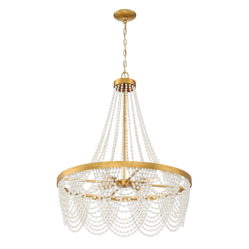 Fiona 4 Light Antique Gold Chandelier with White Beads - 27'' W x 33.25'' H