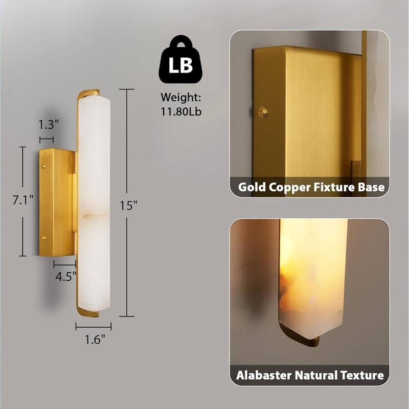 KAYLA Alabaster Wall Sconce, 19" Natural Marble Wall Sconce