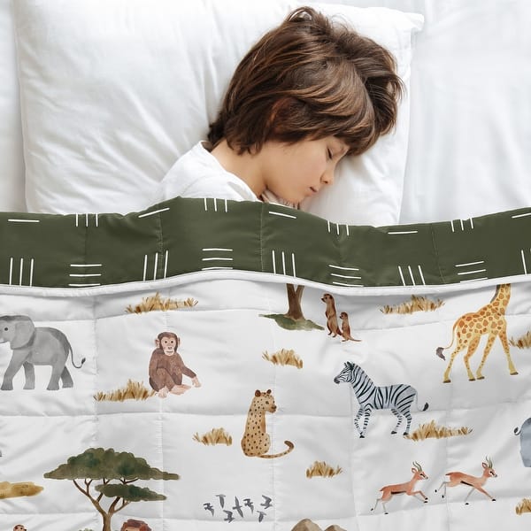 slide 2 of 6, Sweet Jojo Designs Jungle Animals Boy Girl Unisex Gender Neutral Toddler Weighted Blanket 5lbs for Kids Boho Elephant Mud Cloth
