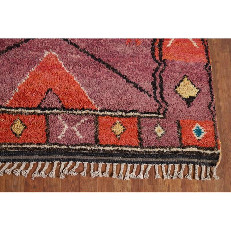 Purple Geometric Moroccan Oriental Area Rug Handmade Wool Carpet - 9'1" x 12'8"