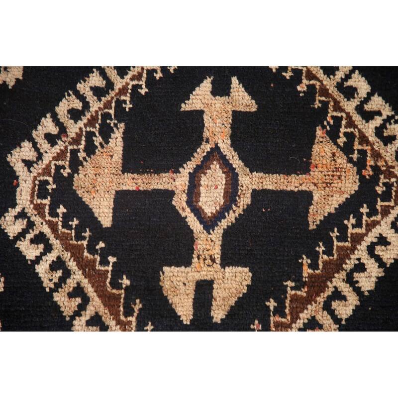 Hand Knotted Oriental 100% Wool Carpet Traditional Tribal Black Qashqai Area Rug - 7' 8'' X 4' 4''