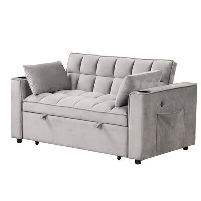 Contemporary 58" 4-in-1 Sofa Bed with USB Charging and Cup Holder - Ideal for Apartments or Guest Rooms