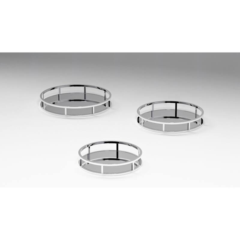 Somette Round Stainless Steel Mirrored Nesting Trays - 19 inch Nesting