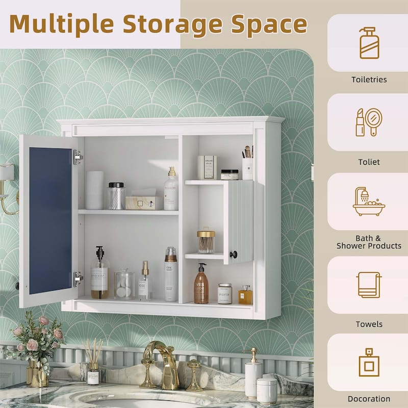 32'' Wall-Mounted Bathroom Cabinet with Mirror and 3 Adjustable Shelves,Ideal for Space-Saving Storage and Modern Aesthetics