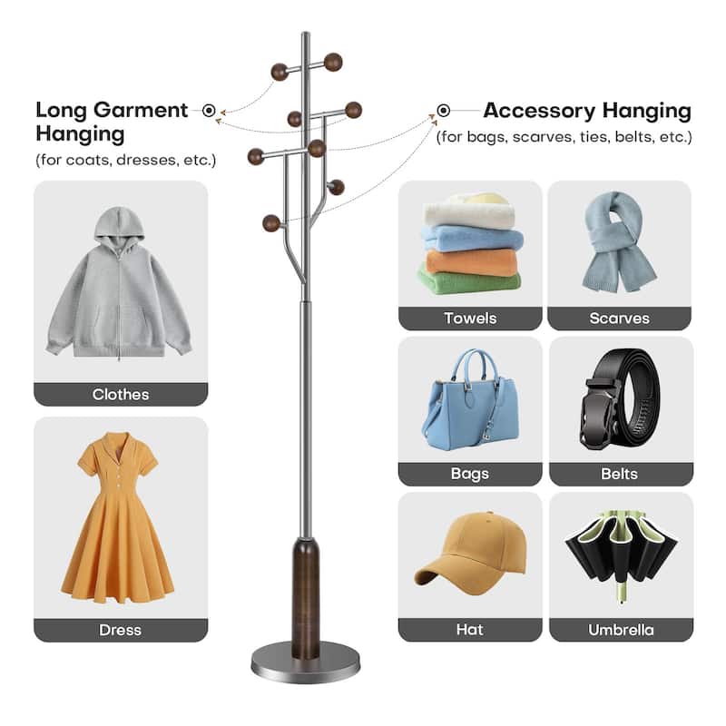 Freestanding Metal Coat Rack Stand Heavy Duty Coat Tree, Single - 70.9"H x 16.9"W(top) x 12.6"Dia(base)
