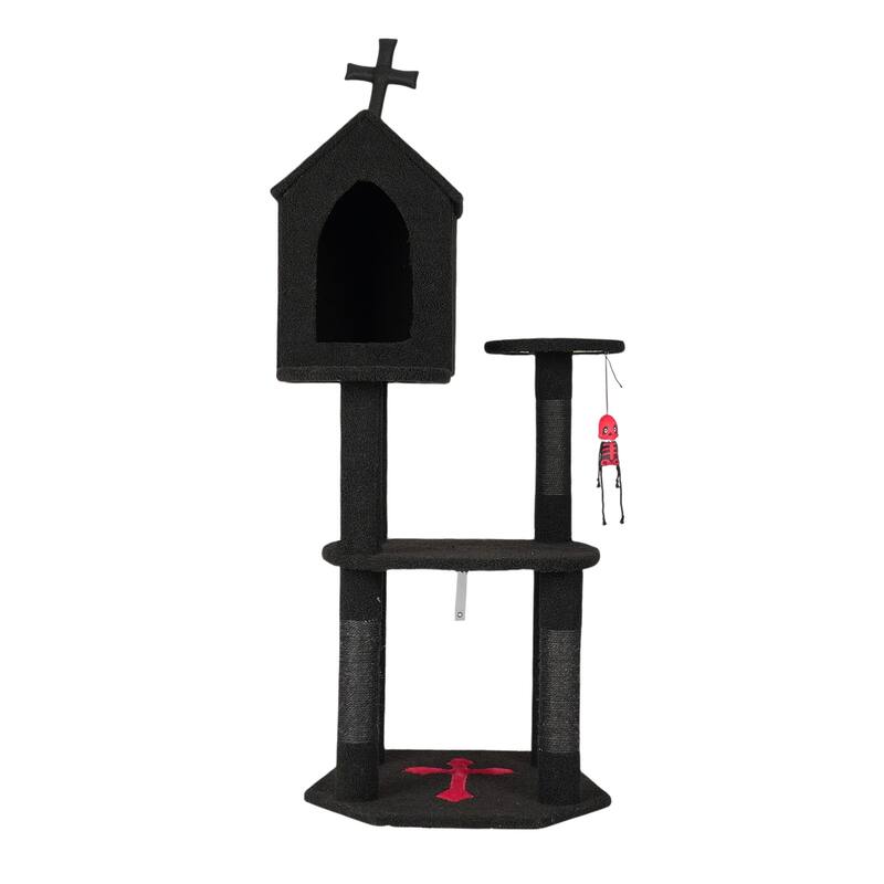 57" Gothic Cat Tree with Multi-Level Platforms and Scratching Posts Cozy Condo and Coffin Bed