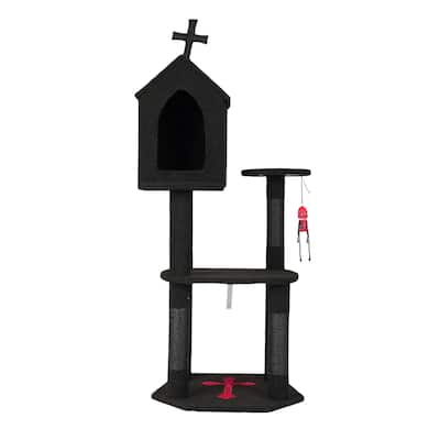 57" Gothic Cat Tree with Multi-Level Platforms and Scratching Posts Cozy Condo and Coffin Bed
