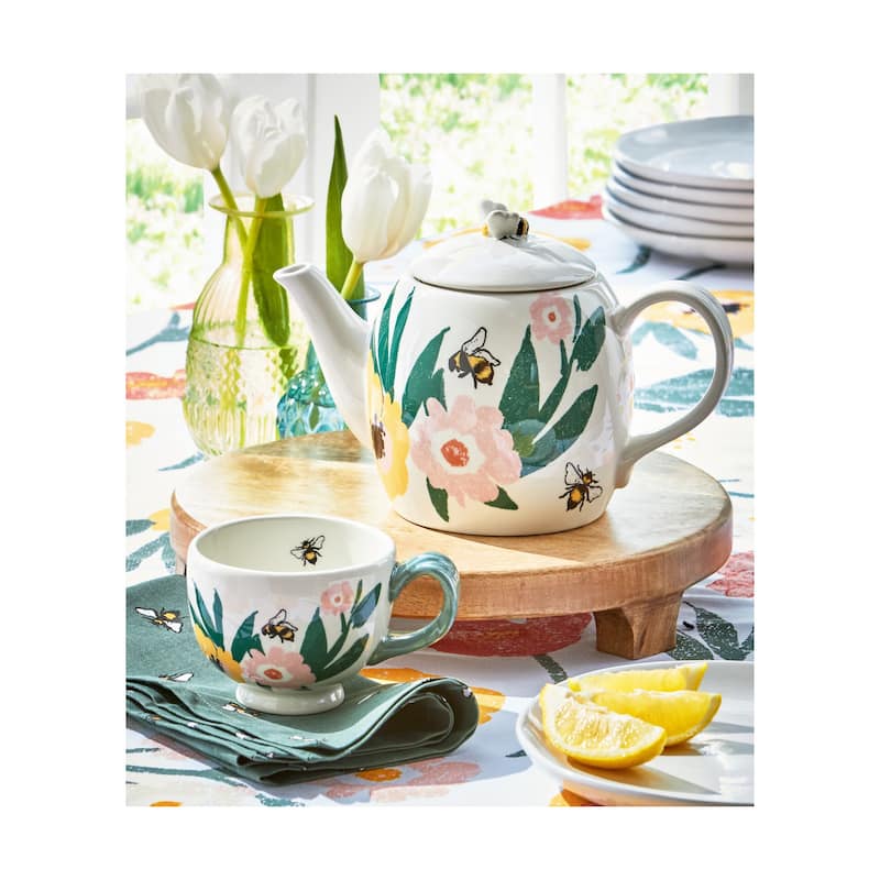 Bee Blossom Teapot Ceramic with Lid 32 oz.