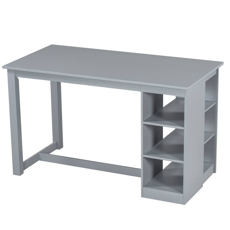 Wood Farmhouse Counter Height Dining Table Set Multi-Functional Bar Dining Table and Chairs Set with 3-Tier Storage Shelves