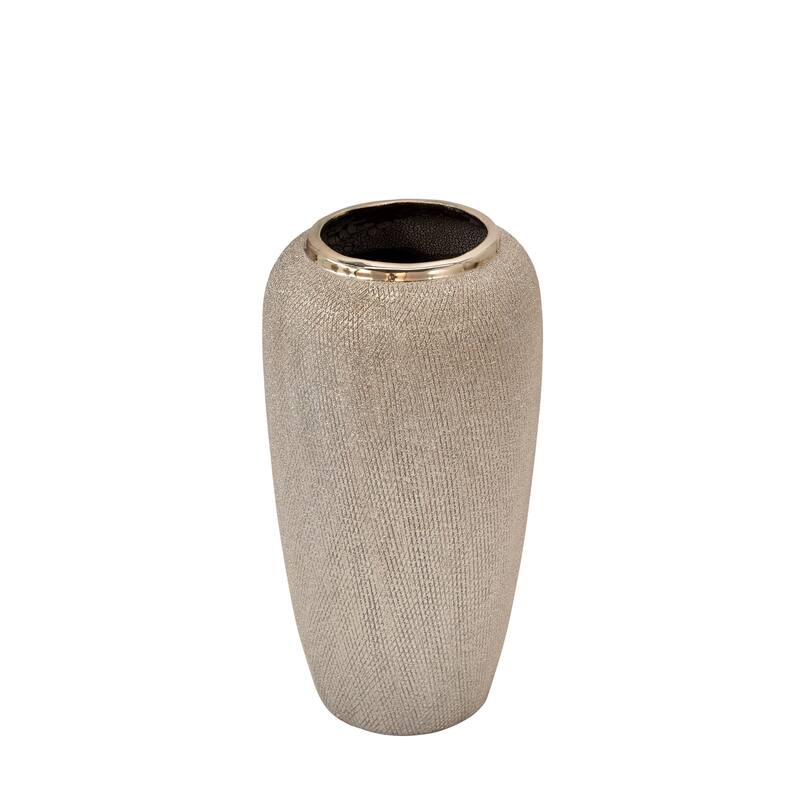 12.25" Champagne Gold Glam Ribbed Textured Distinctive Cylindrical Vase