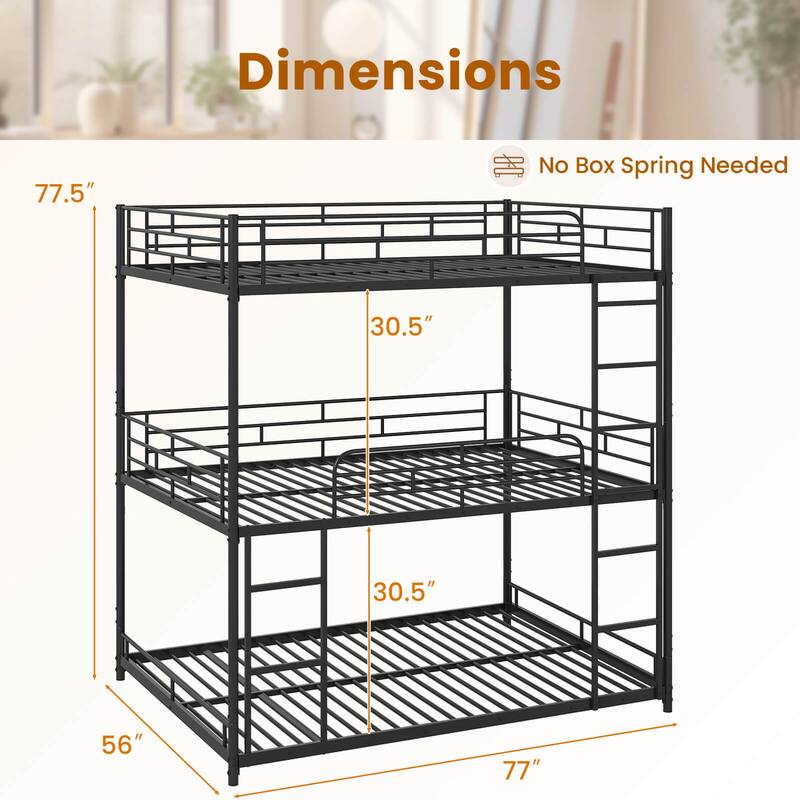 Costway Full Over Full Over Full Metal Bed Frame Heavy-Duty Triple