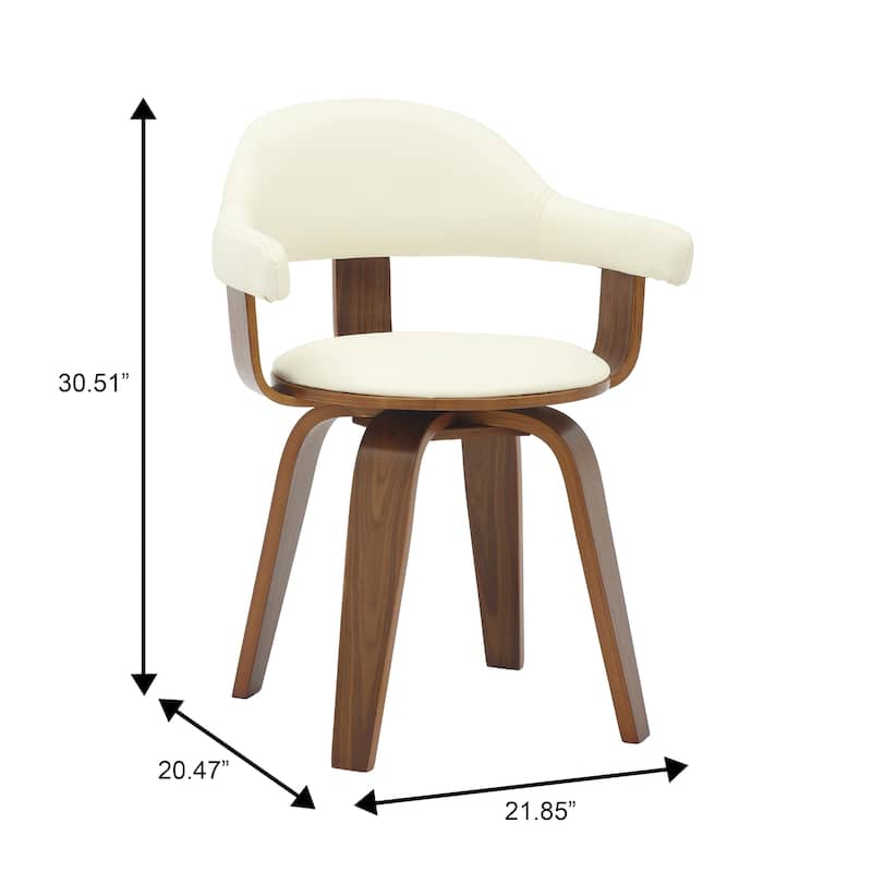 Leather Dining Chair in Solid Wood Accent Arm Chair Open Curved Back Design