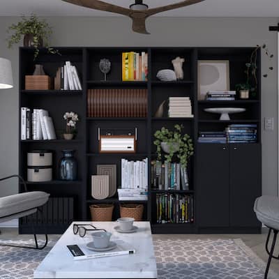 Misani 4-Piece Living Room Set with Sutton Slim Bookcase, Sutton 4-Shelf Bookcase and Sutton 2-Door Bookcase
