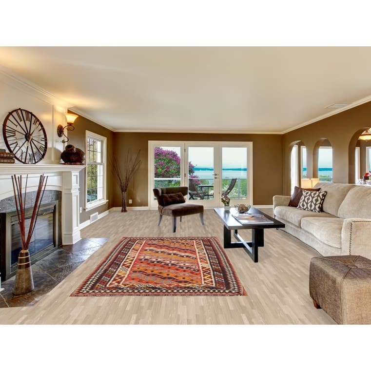 Vegetable Dye Kilim Qashqai Persian Vintage Rug Hand-Woven Wool Carpet - 5'1"x 8'8"