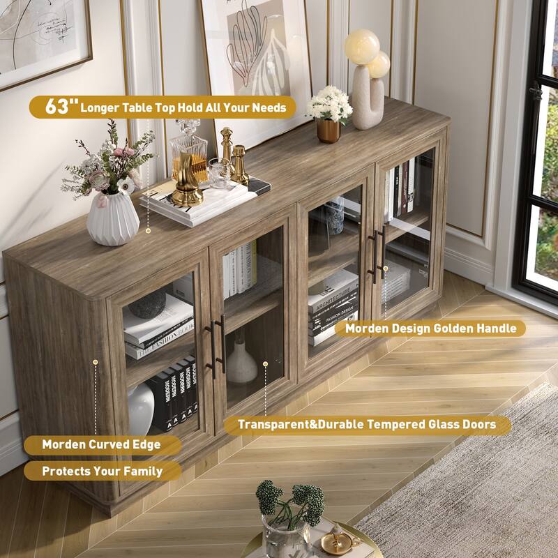 Modern Glass Door Buffet Cabinet with 4 Doors