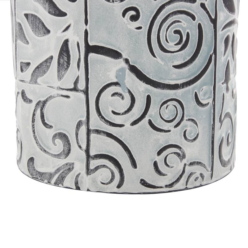 Metal Floral Embossed Vase with Gold Handles - Set of 3 Blue - Roche River Decor - 7"W x 6"L x 8"H