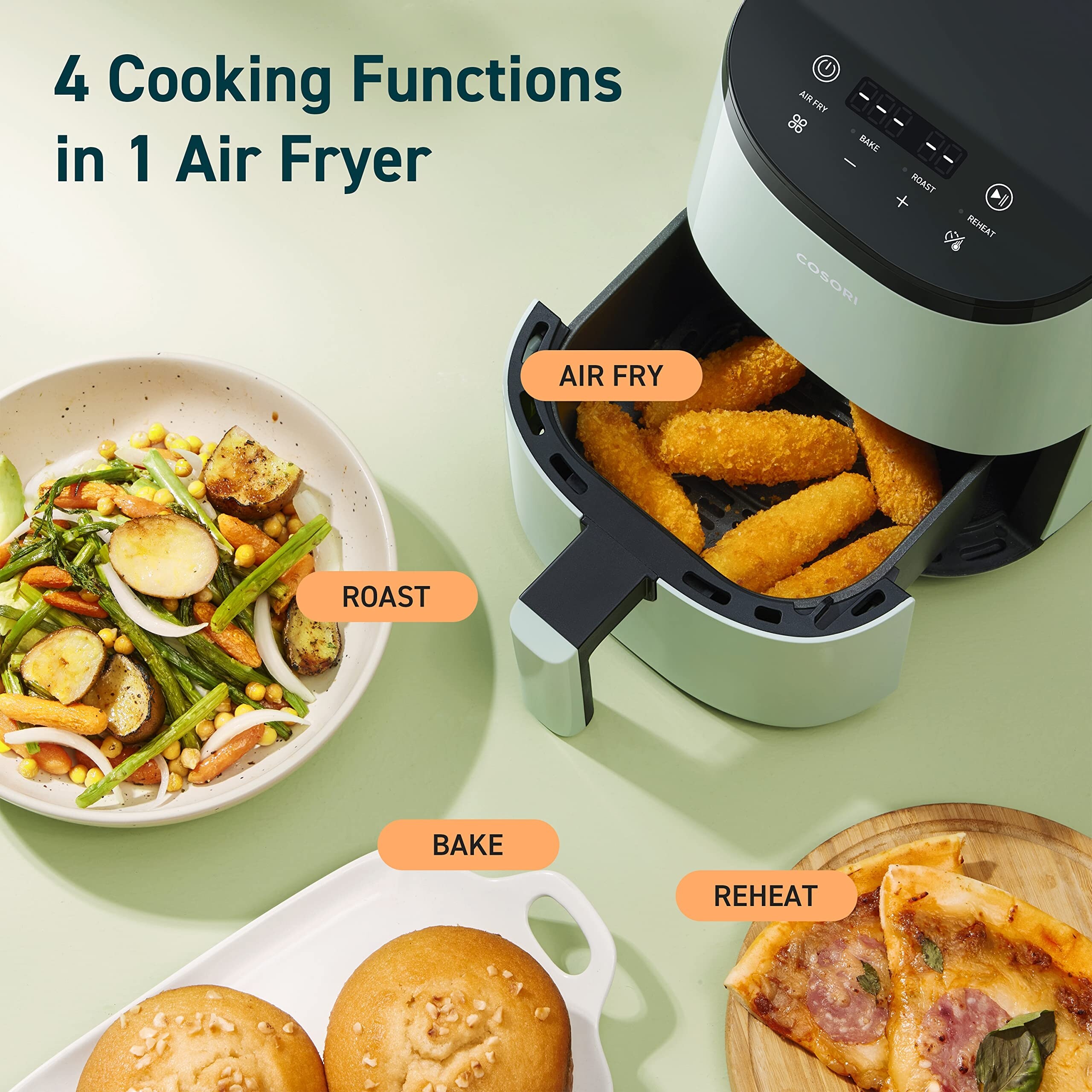 4 Quart Air Fryer with Reheat & Dehydrate, Black, Silver, AF100WM - Bed  Bath & Beyond - 36496627