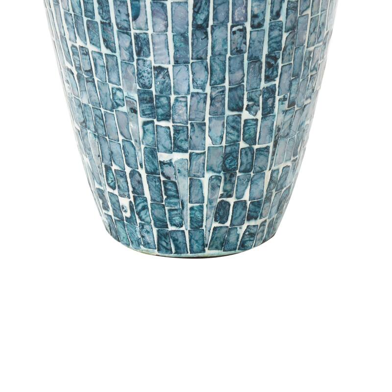 Mother of Pearl Shell Handmade Mosaic Inspired Vase - Blue - Roche River Decor - 8"W x 8"L x 19"H
