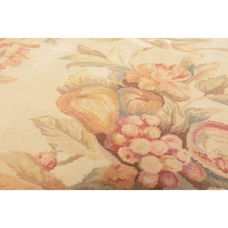 5'9''x9 Hand Knotted Wool & Silk Ivory French Aubusson Savonnerie 300 KPSI Asmara Rug - 5' 9'' x 9'