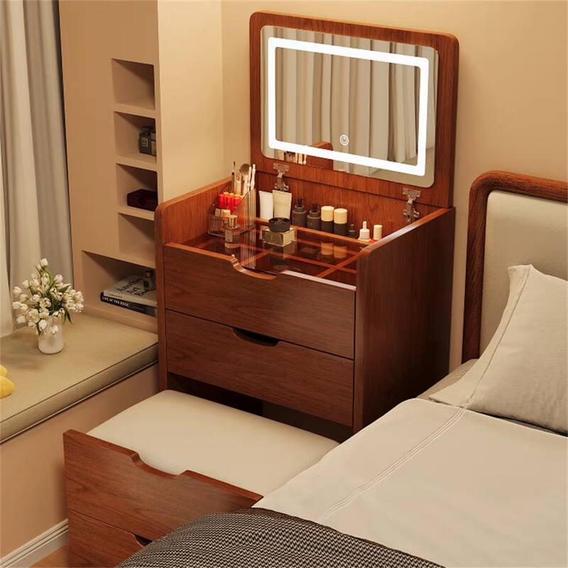 3 In 1 Vanity Desk w/ Plip Top Mirror,Visible Glass Desktop,3 Drawers