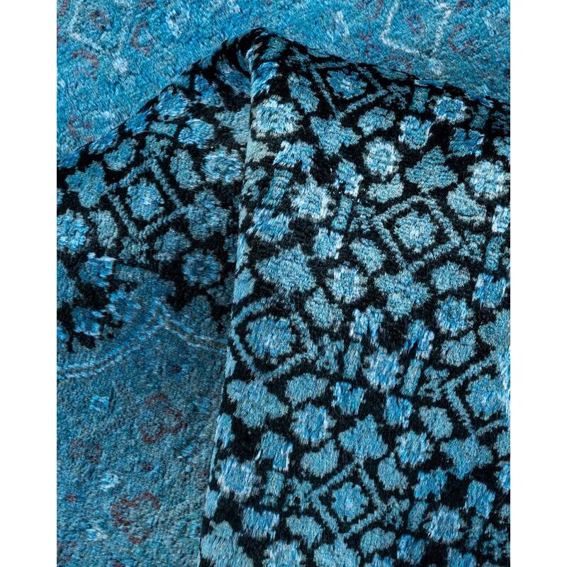 Overton Hand Knotted Wool Vintage Inspired Modern Contemporary Overdyed Blue Area Rug - 6' 7" x 9' 10"