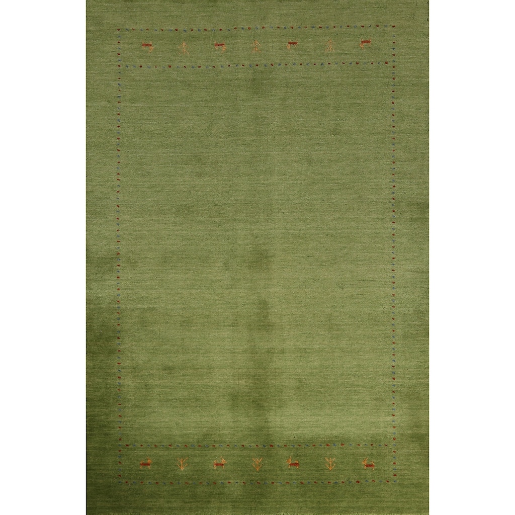 Green Gabbeh Indian Area Rug Hand-Knotted Tribal Wool Carpet - 5'2" x 7'6"