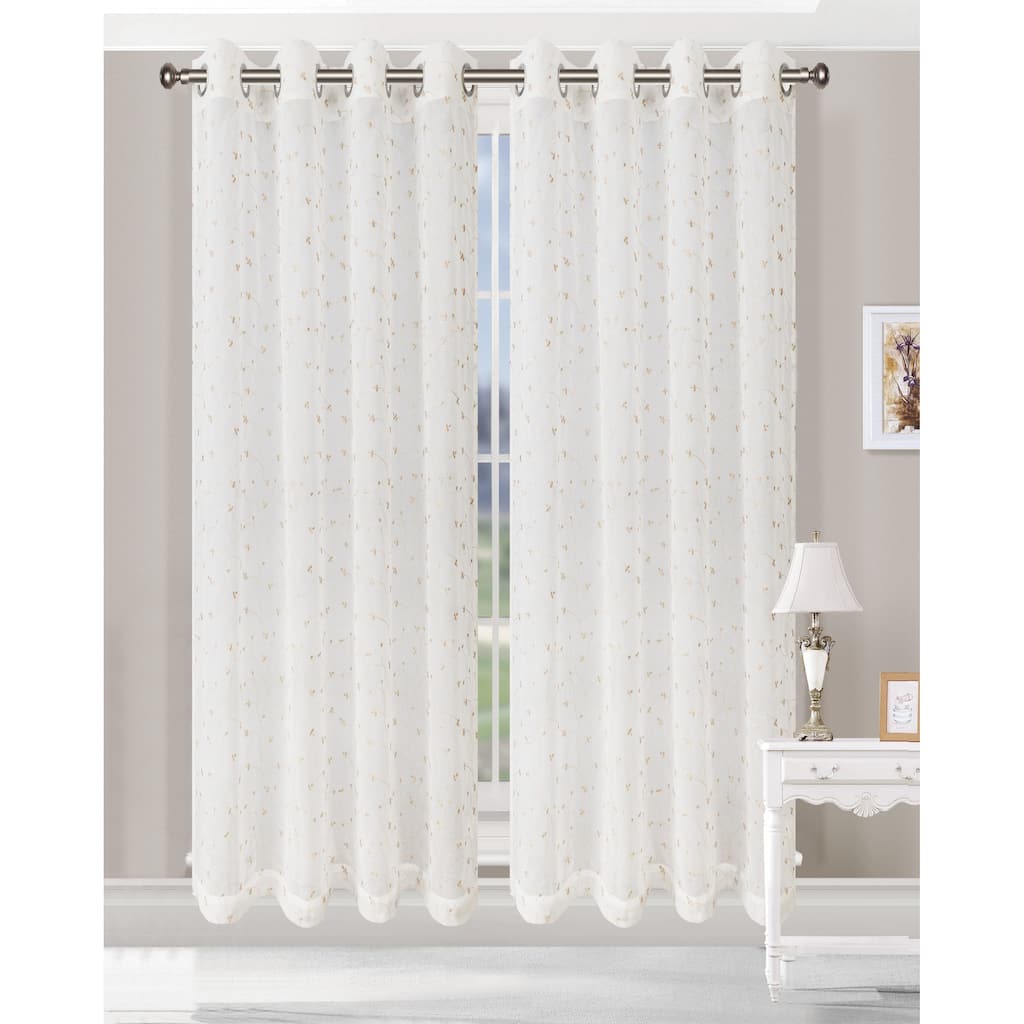 Superior Embroidered Delicate Flower Sheer Grommet Curtain Panel - (Set of 2)