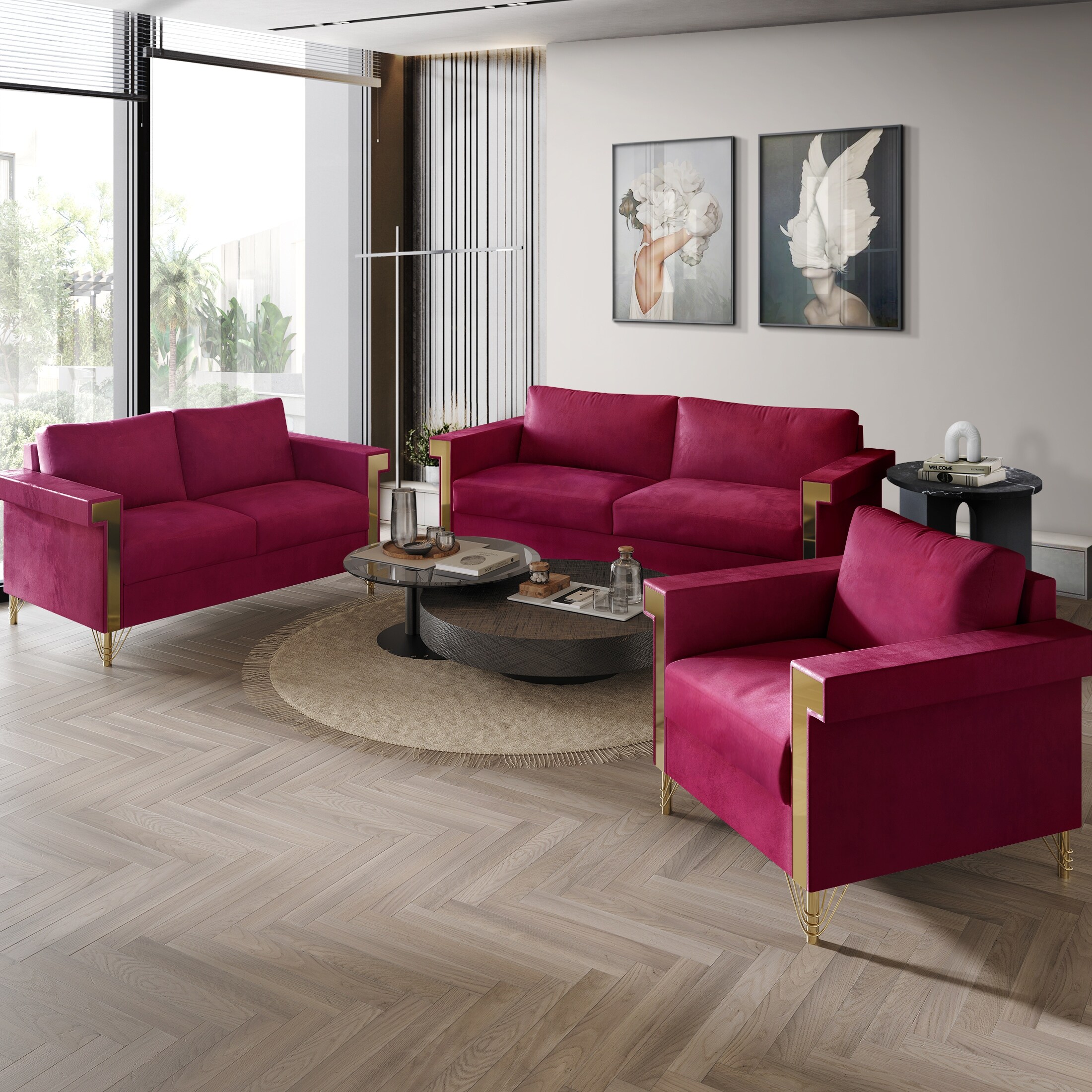 CraftPorch Luxurious Velvet Upholstered 3-Piece Living Room