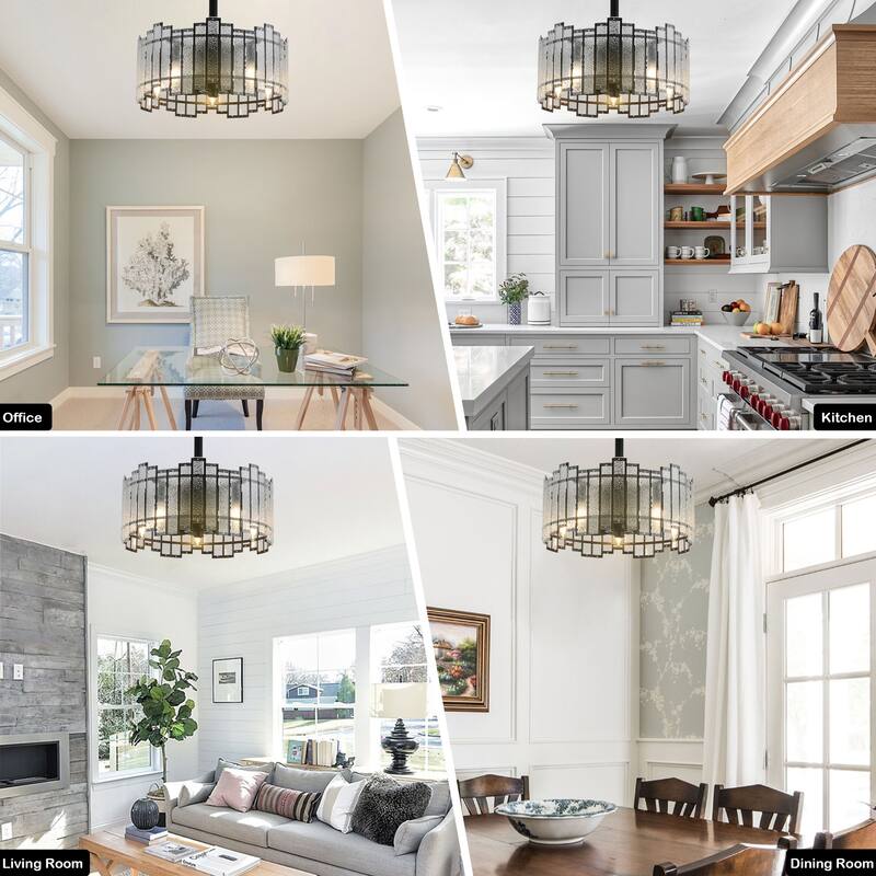 Cusp Barn 19" Caged Ceiling Fan with Light,Reversible Ceiling Fan,Modern Glass Lampshade Fan Light,3 Speeds,with Remote