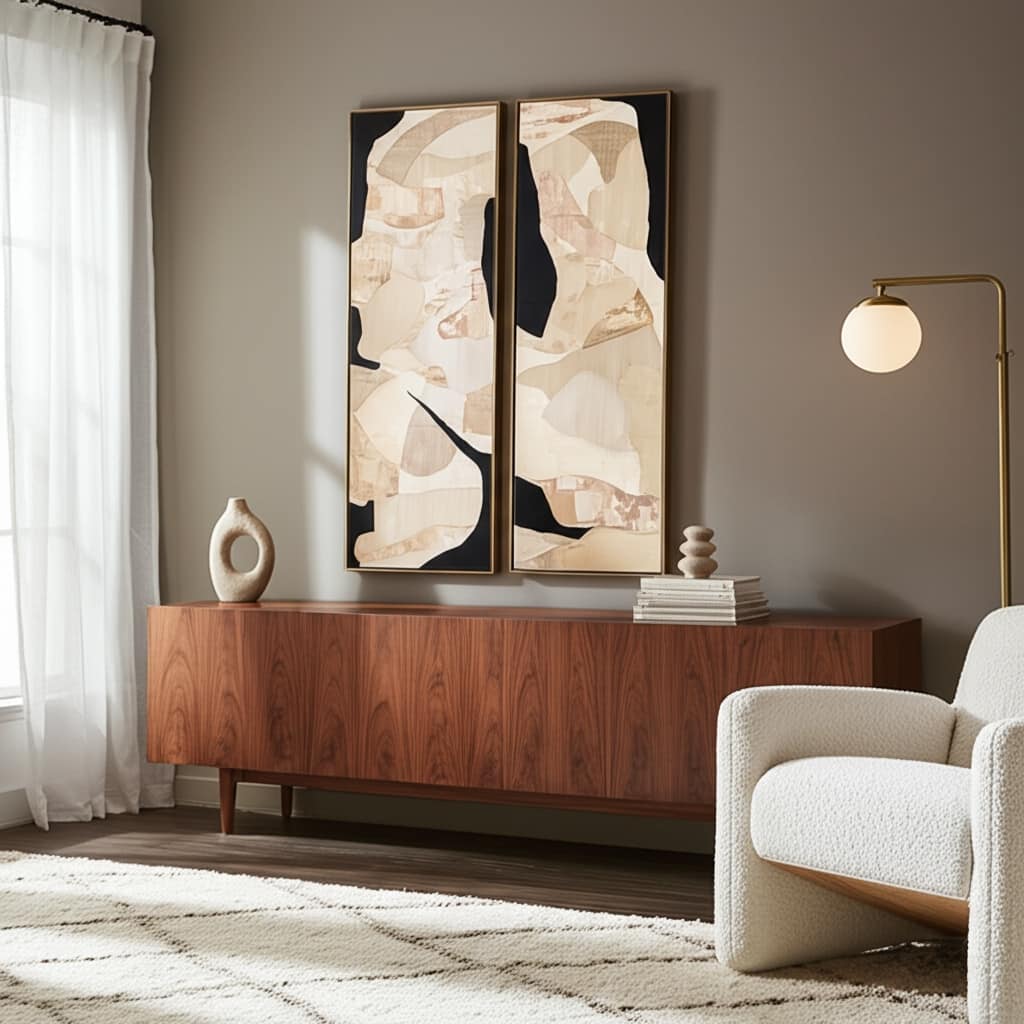 Canvas Wall Art Wood Frame Vertical Design (Set of 2) - 70" Multi