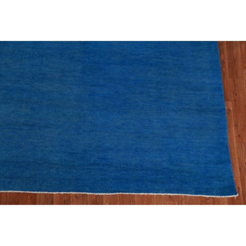 Hand Knotted Oriental 100% Wool Carpet Modern Solid Navy Blue & Blues Gabbeh Area Rug - 13' 10'' X 10' 2''