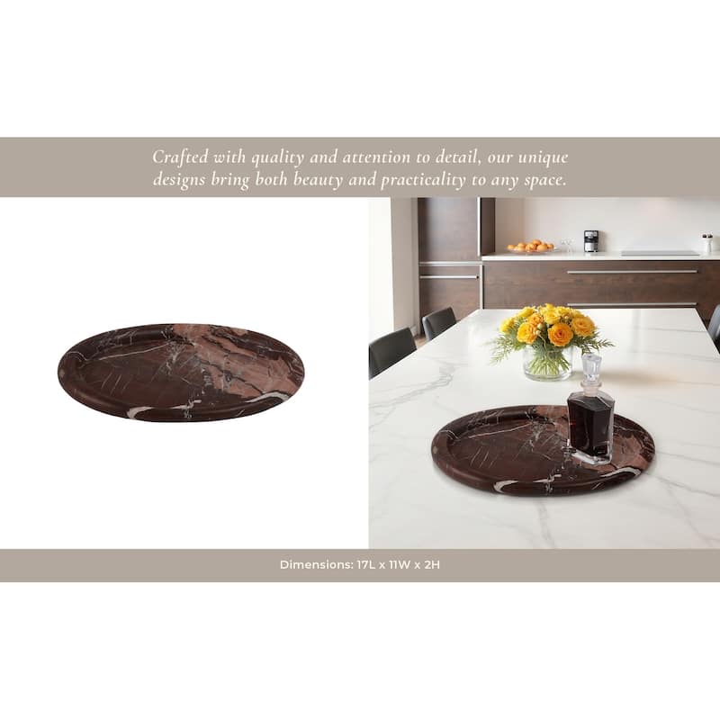 Marble Stone Oval Decorative Tray Premium Natural Vein Design - 2" Red - 17" x 11" x 2"