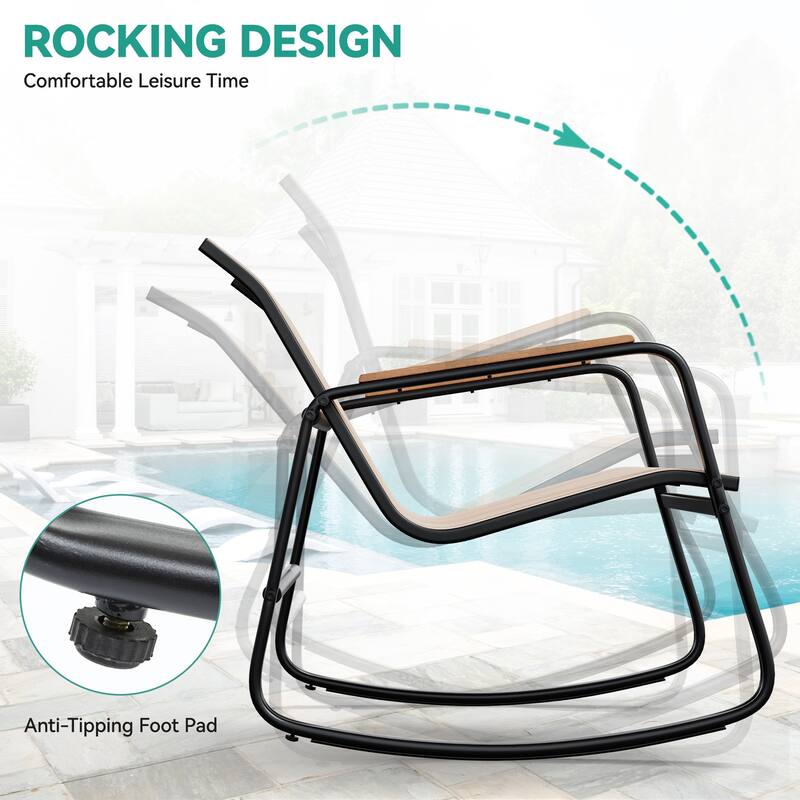 Moasis 3-piece Outdoor Rocking Chair Chat Set with Side Table