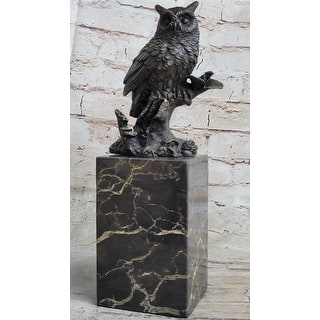 Hot Cast Bronze Metal Owl Bird On Perch Sculpture Statue Figure Marble Base Original