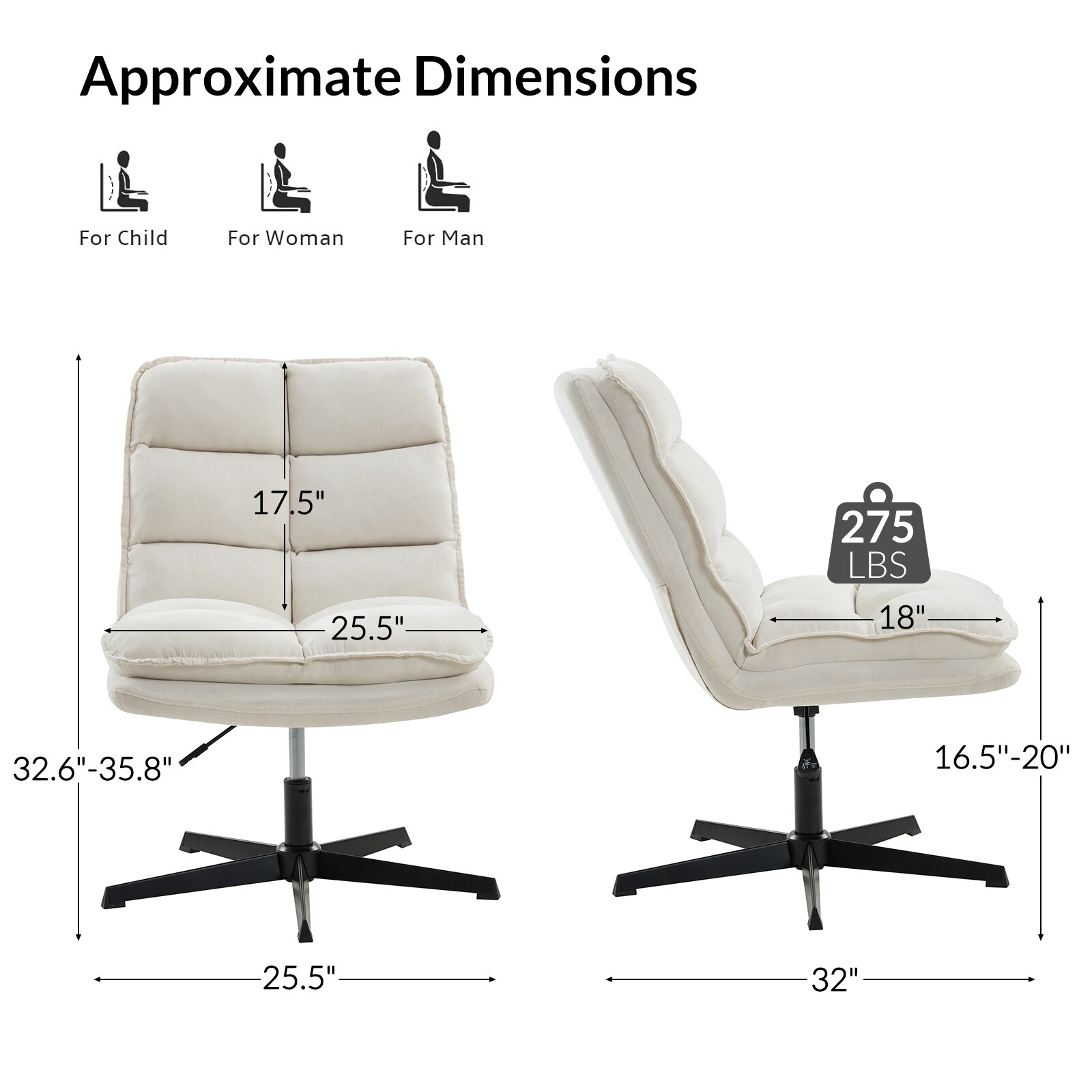 Joaquin Modern Armless 0ffice Chair Tufted 360°Swivel With