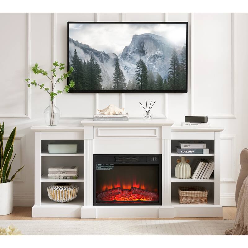 Modern Media Console Table TV Stand with 23" Fireplace Insert