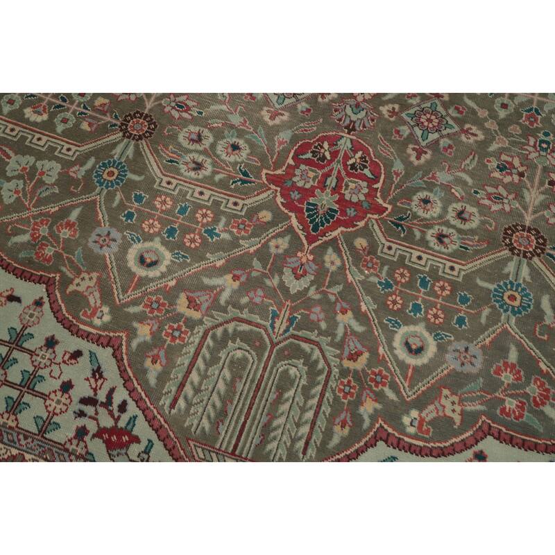 Hand Knotted Oriental 100% Wool Carpet Traditional Floral Greys & Charcoal Tabriz Area Rug - 13' 1'' X 9' 7''