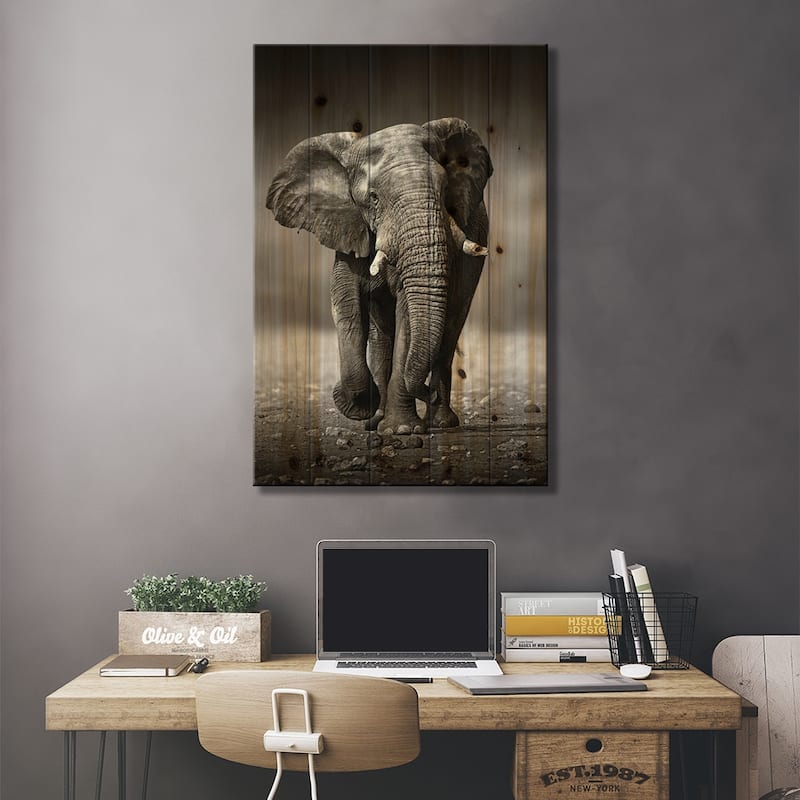 Elephant Approach From the Front Print On Wood by Johan Swanepoel - Multi-Color