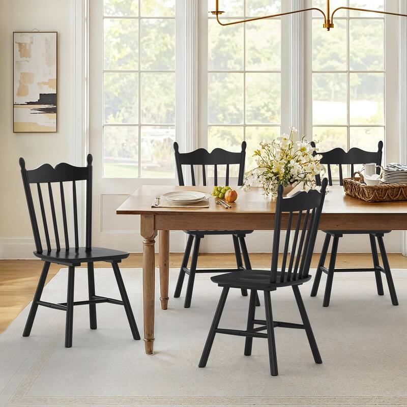 Solid Wood Dining Chairs Set of 4 - N/A - Black