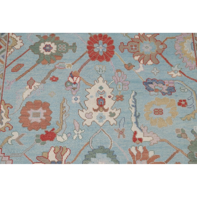Light Blue Oushak Area Rug Hand-Knotted Oriental Wool Carpet - 7'11"x 9'11"