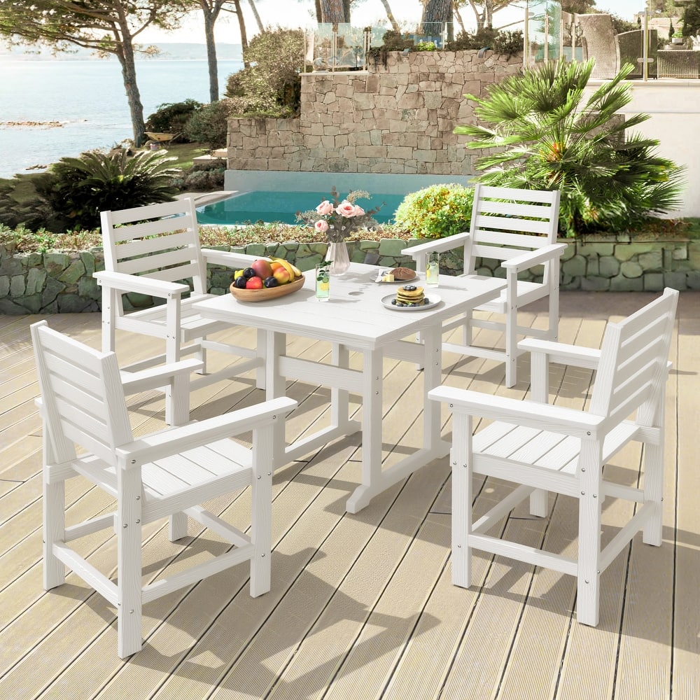 35.2-inch HDPS Outdoor Square Table With Umbrella Holes - 35.2" W x 35.2" L x 30.1" H