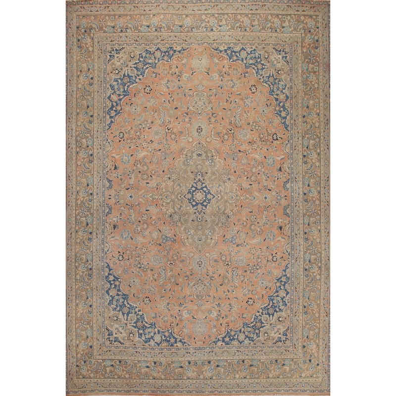 Hand Knotted Oriental 100% Wool Carpet Traditional Floral Oranges & Rust Mashad Area Rug - 12' 5'' X 9' 11''